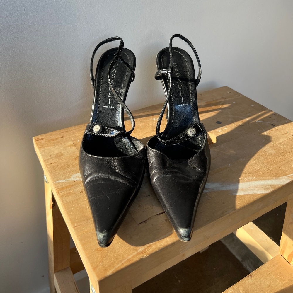 Casadei Black Slingback Heels